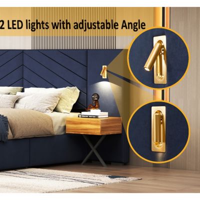 Royal Blue Velvet Wingback Bed Frame - Queen Size