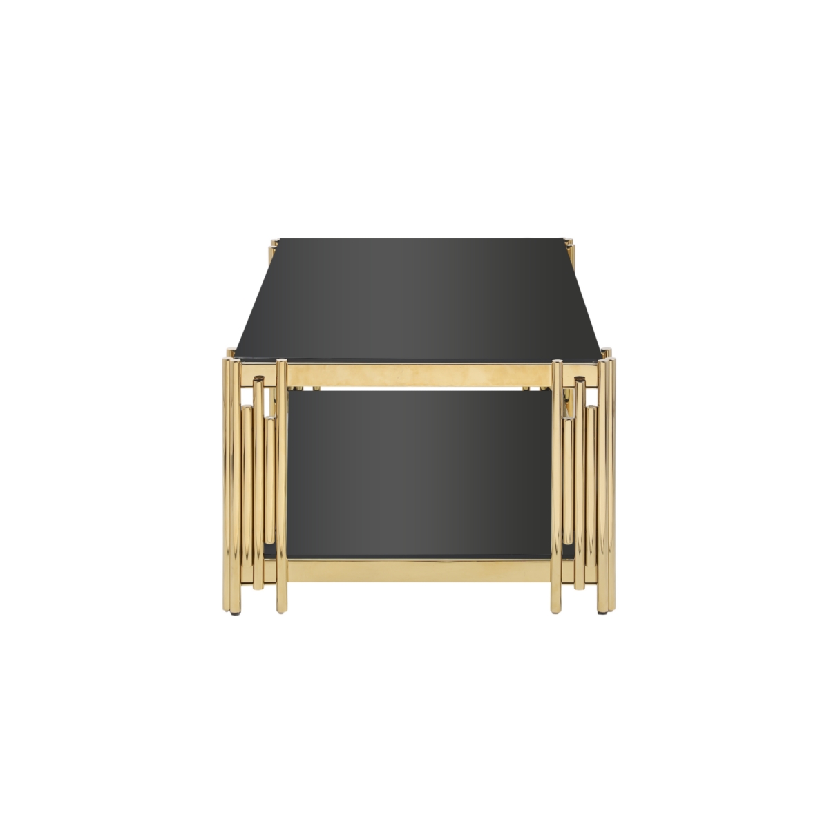 Streamdale Furniture Golden Stainless Steel Double Layer Coffee Table With Black Glass Top