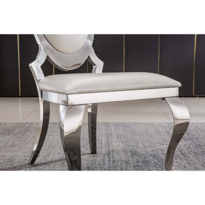 Leatherette Dining Chair Set (2) with Oval Backrest, Steel Legs