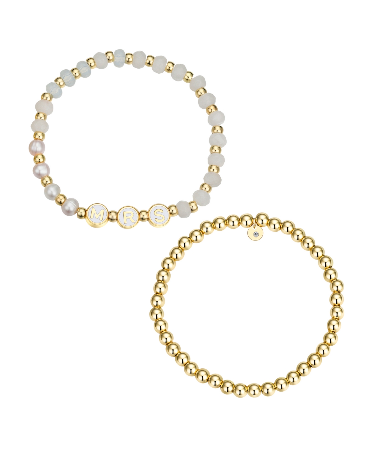 Shop Unwritten White Quartz And Freshwater Pearl Mrs Stone And Beaded Stretch Bracelet Set In Gold