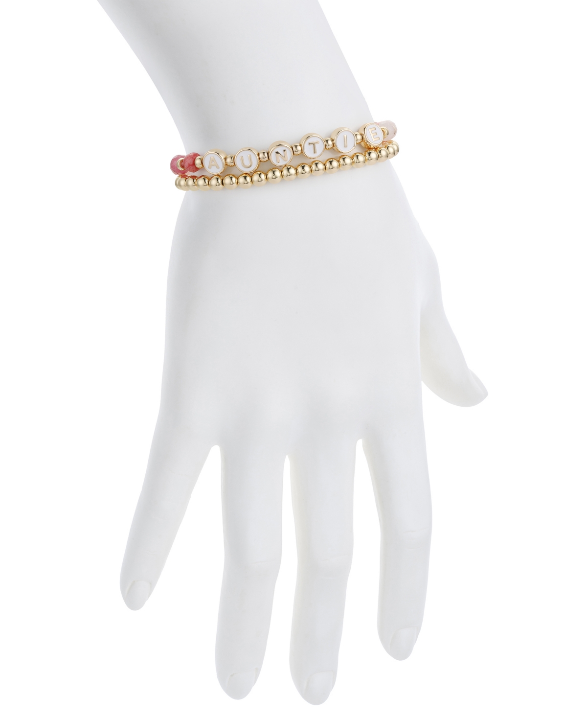 Unwritten Multi Pink Quartz Girl Mom Stone And Beaded Stretch Bracelet Set In Gold