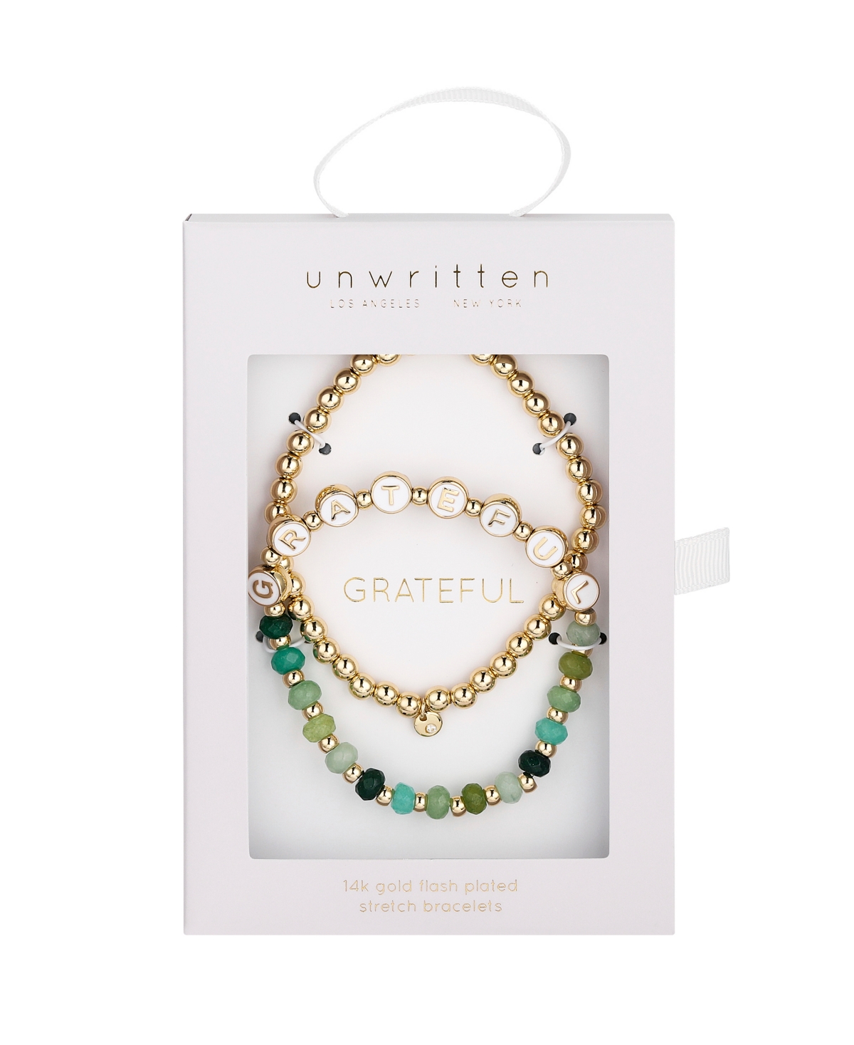 Shop Unwritten Multi Green Quartz Grateful Stone And Beaded Stretch Bracelet Set In Gold