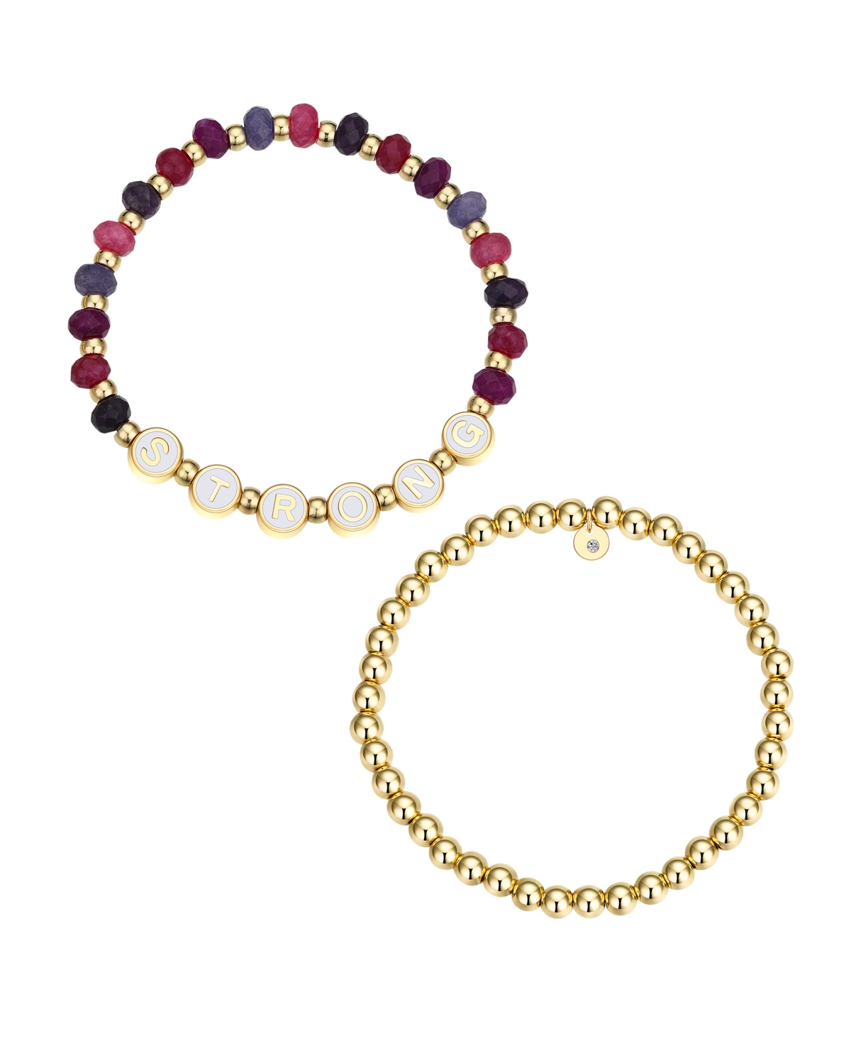 Shop Unwritten Multi Purple Quartz Strong Stone And Beaded Stretch Bracelet Set In Gold