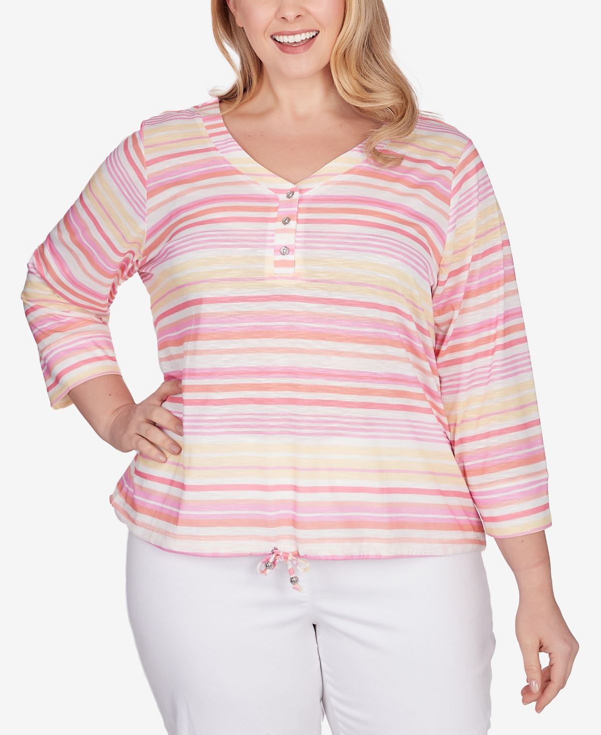 Plus Size Spring Into Action 3/4 Sleeve Top - Orchid Multi