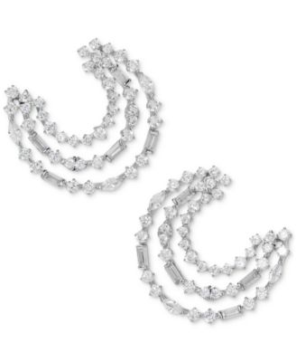 Eliot Danori - Silver-Tone Mixed Cubic Zirconia Front-Facing Hoop Earrings