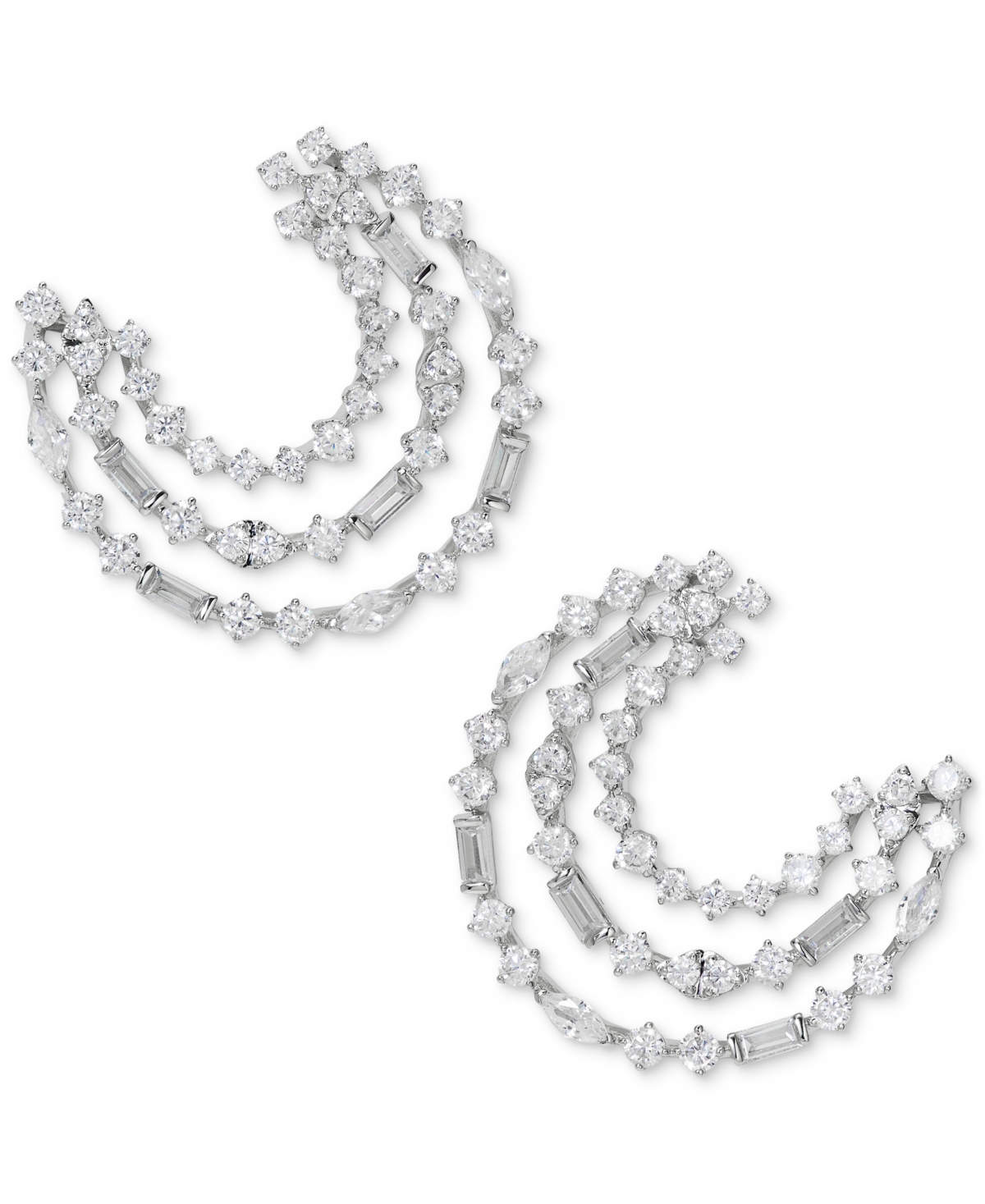Silver-Tone Mixed Cubic Zirconia Front-Facing Hoop Earrings, Created for Macy's - Rhodium