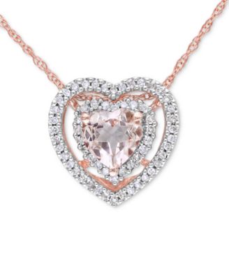 Delmar - Morganite (5/8 ct. t.w.) & Diamond (1/5 ct. t.w.) Heart 17" Pendant Necklace in 10k Rose Gold