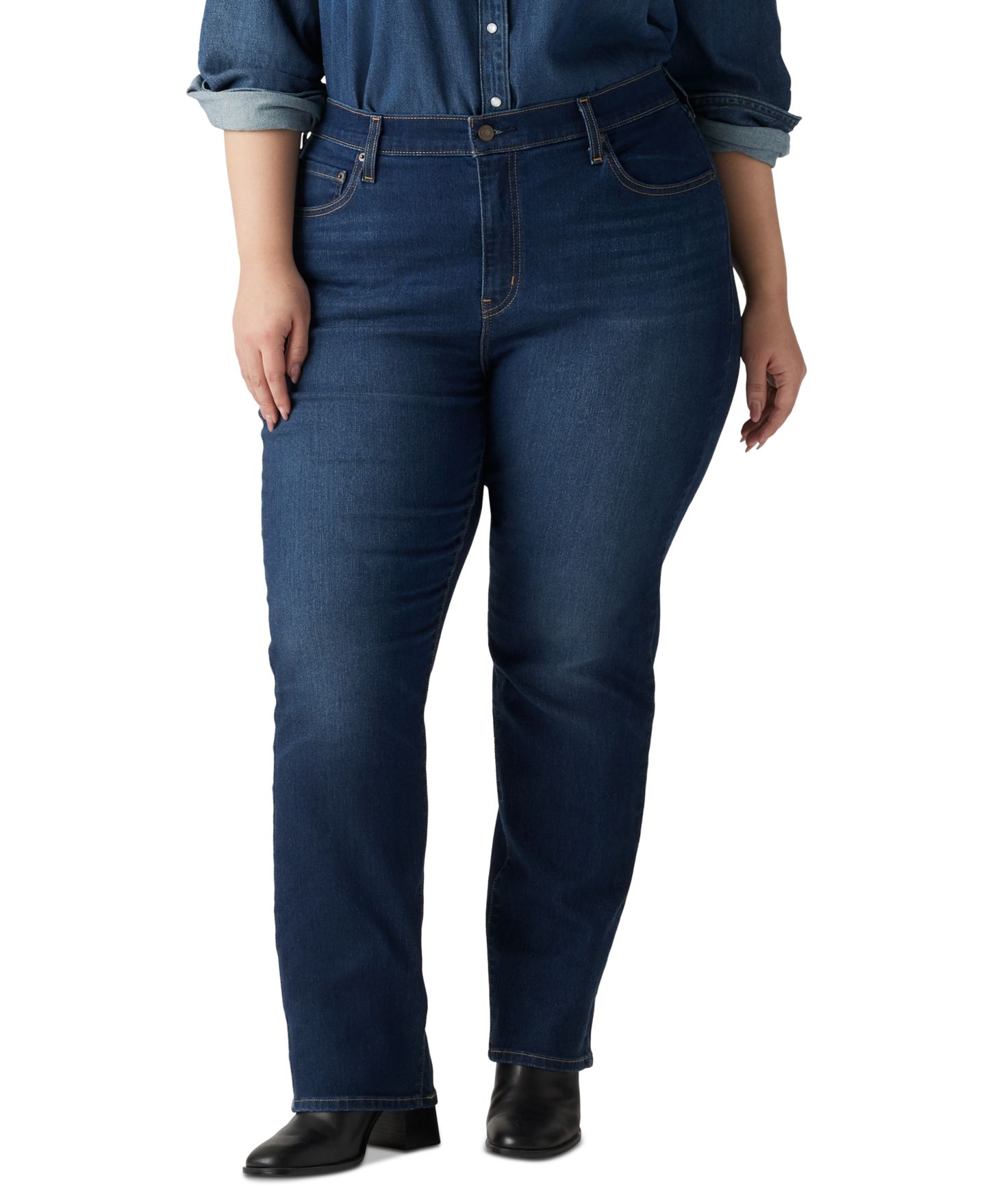 Женские джинсы Levi's Plus Size Chelsea High-Rise Straight-Leg, цвет: Карбоновый сияющий — фото 1