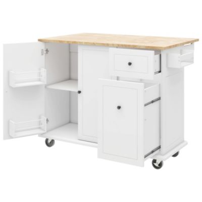 Rolling Kitchen Island Cart with Drop Leaf & Storage