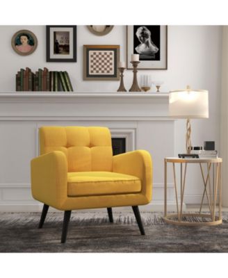 Modern Upholstered Comfy Accent Chair Single Sofa with Rubber Wood Legs