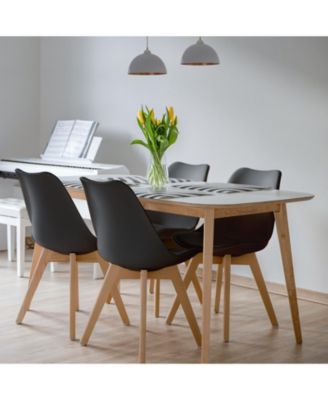 Set of 4 Dining Chairs Mid-Century Modern Shell PU Seat with Wooden Legs