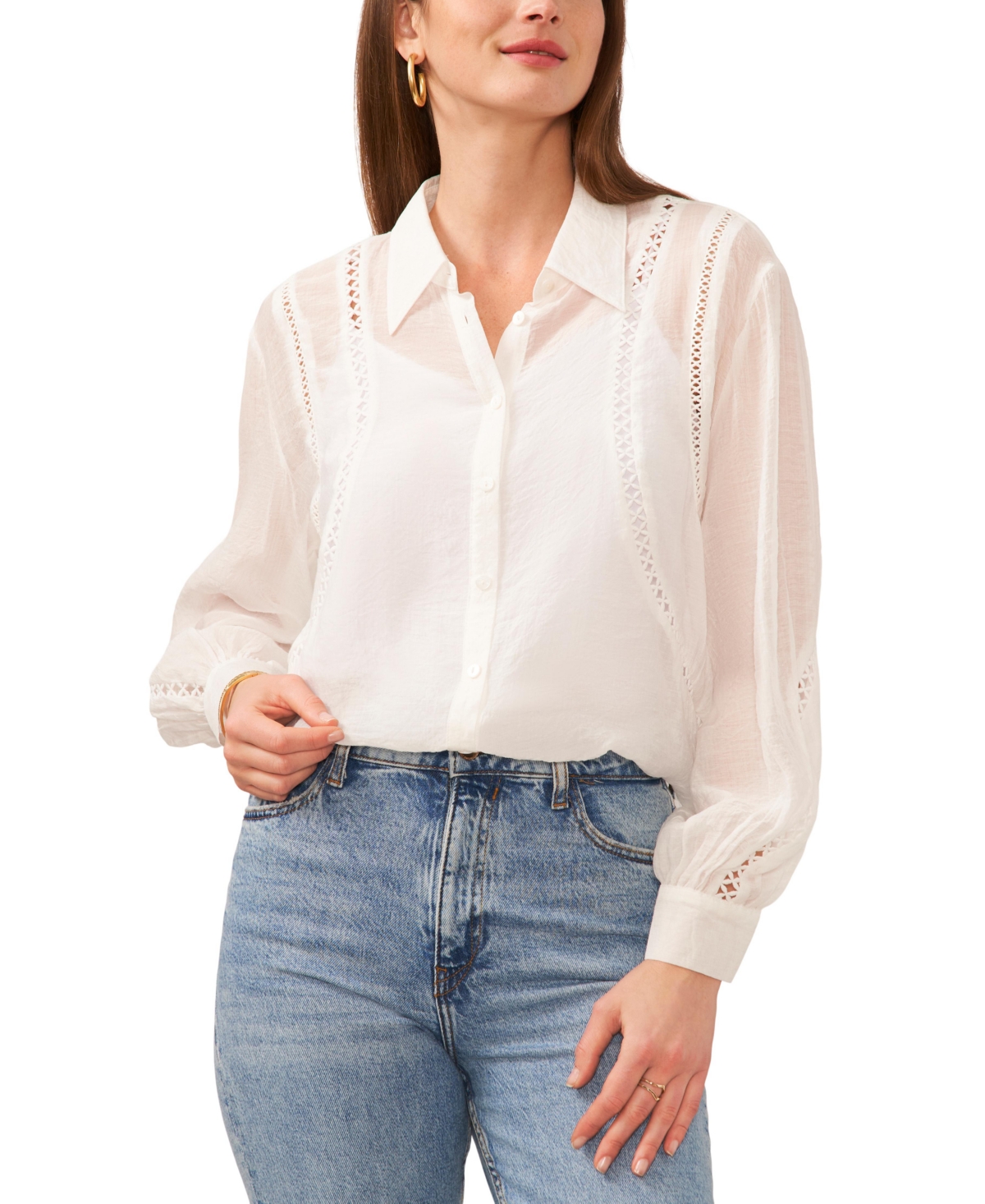 Women's Button-Down Pointelle Top - New Ivory