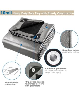 30x40 Ft Waterproof Poly Tarp with 25 Ball Bungees Protect Cover 10mil Tarpaulin