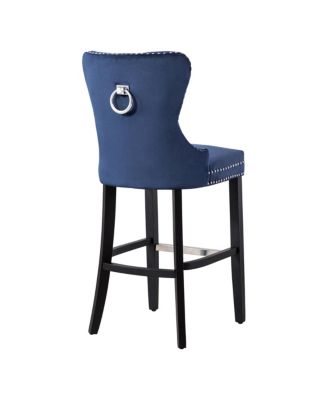 Tufted Upholstered Velvet Bar Stool with Metal Footrest