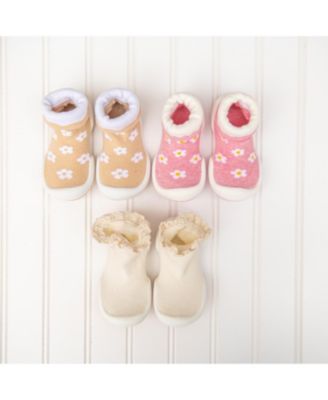 Infant Girl Breathable Washable Non-Slip Sock Shoes Lace trim - Off White