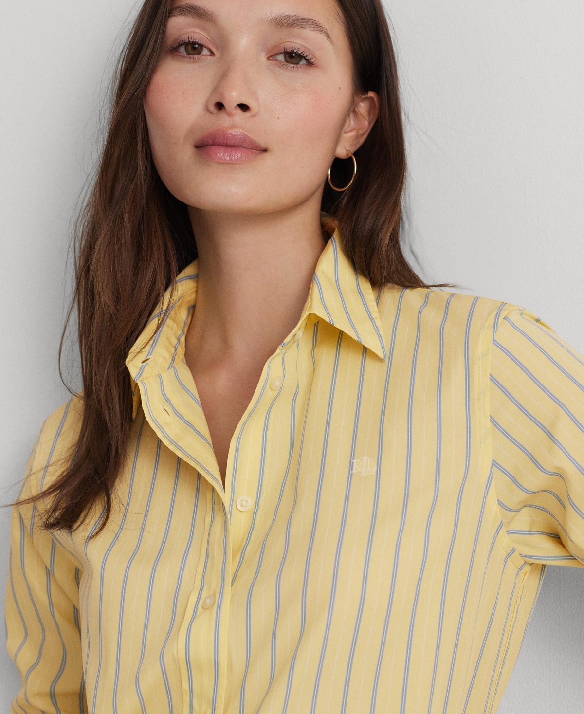 Shop Lauren Ralph Lauren Women's Cotton Striped Shirt In Yllw Mlti