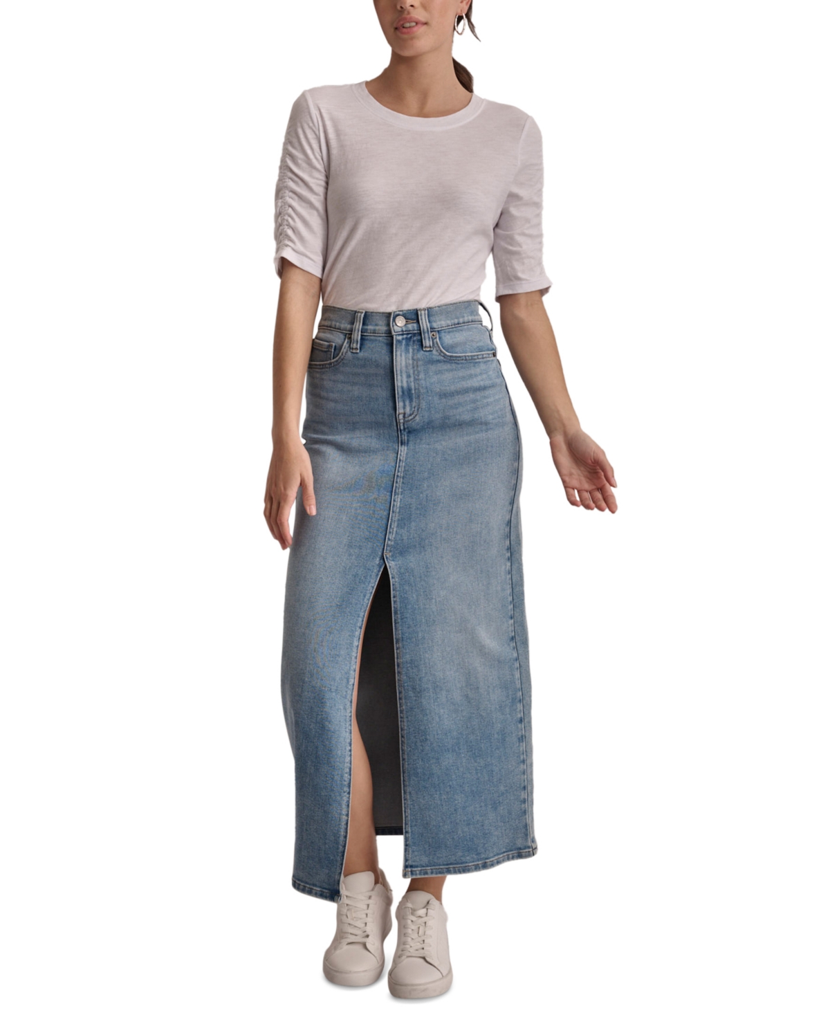 Women's Denim Slit-Front Maxi Skirt - Skyline