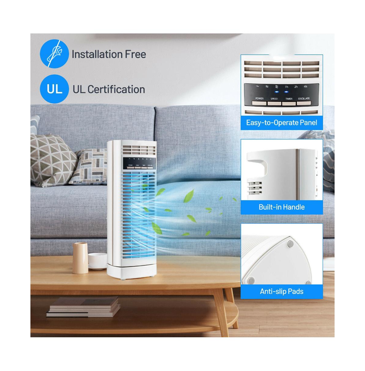Slickblue Inch Mini Oscillating Tower Fan Electric Desk Fan with 3 Speed and Timer
