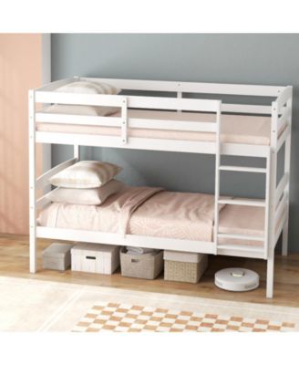 Solid Wood Over Bunk Bed Frame with High Guardrails and Integrated Ladder