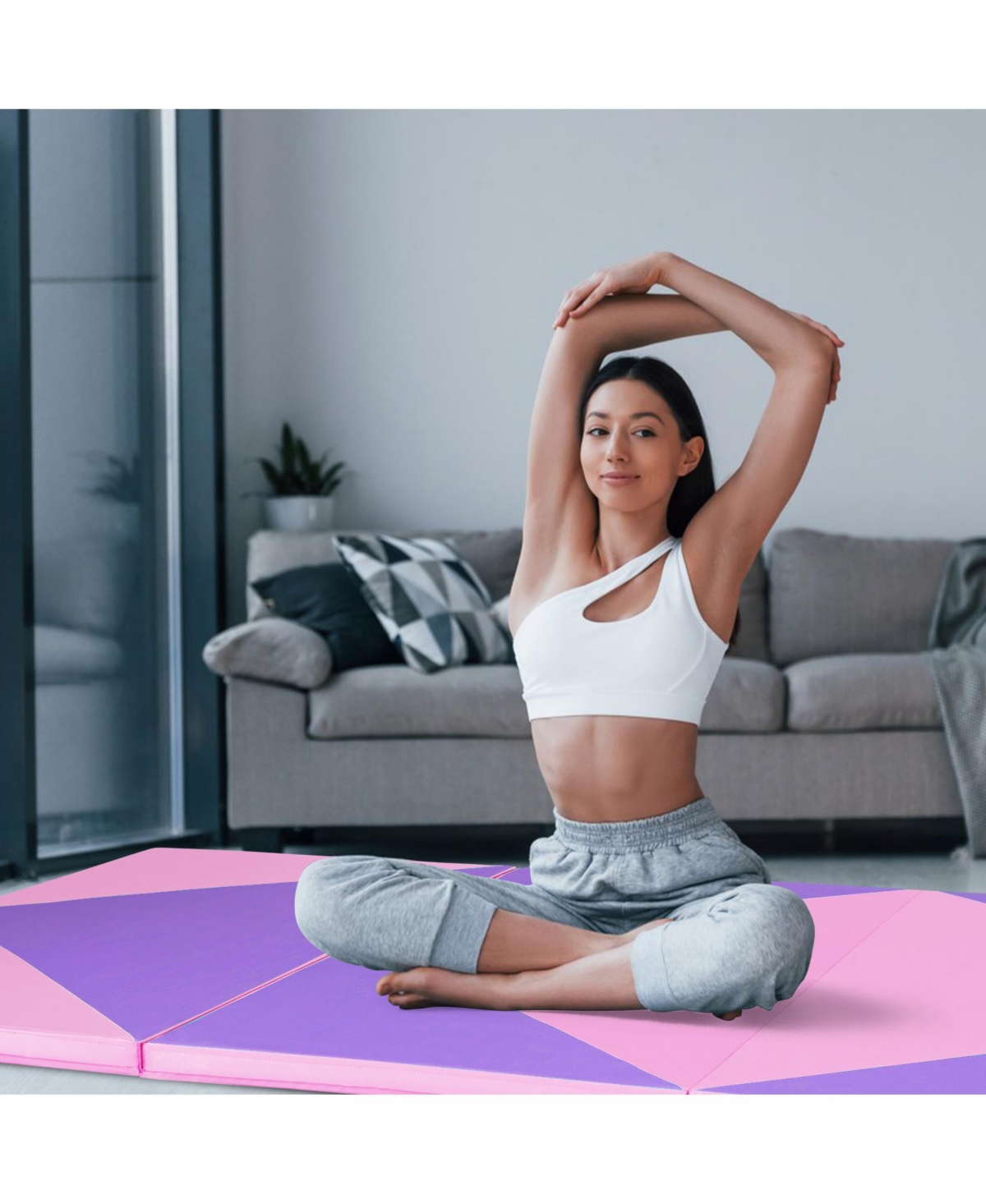 Slickblue 4-Panel Pu Leather Folding Exercise Gym Mat with Hook and Loop Fasteners-Pink