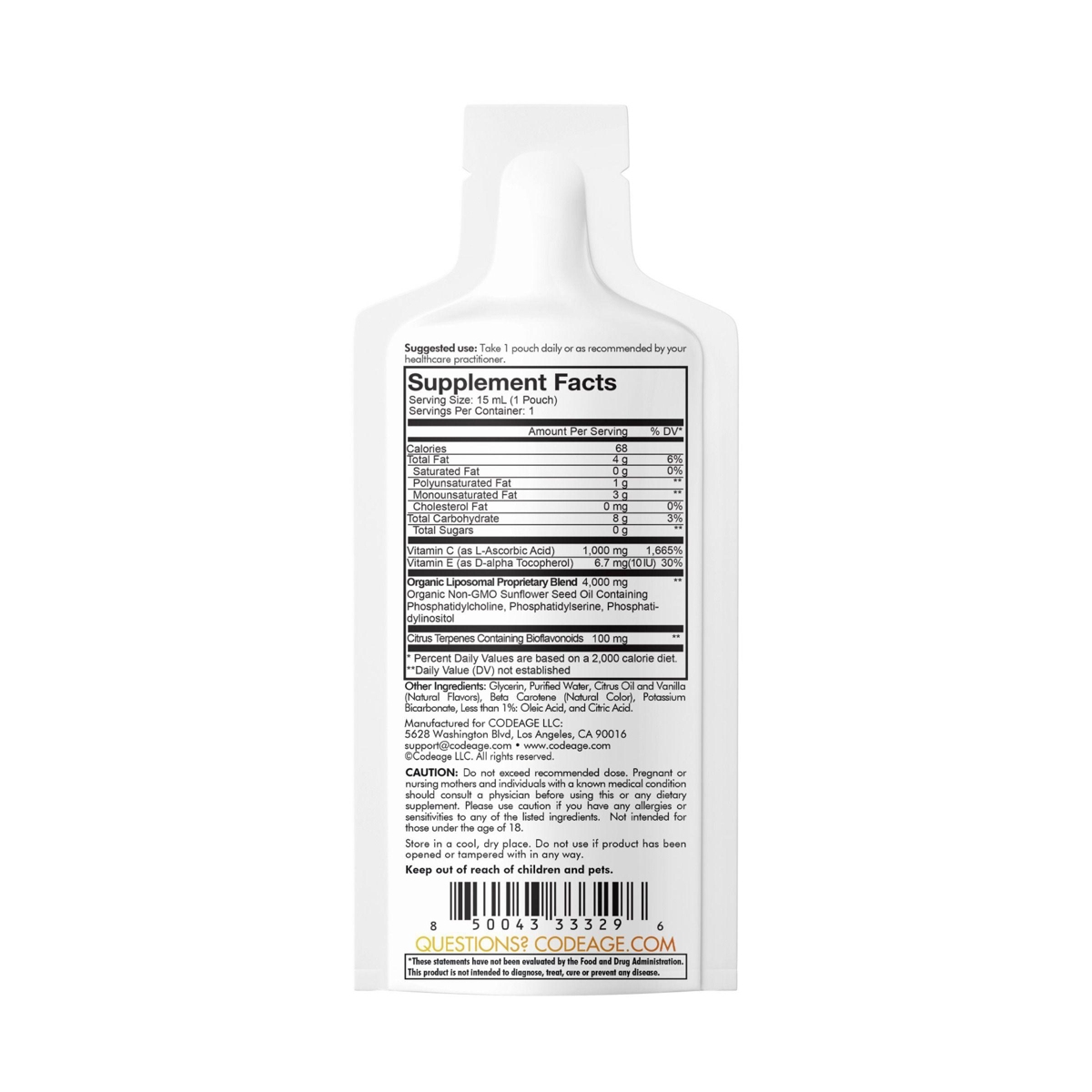 Codeage Liposomal Vitamin C Liquid 1000mg Vitamin C, 4000mg Essential Phospholipids, Liquid Vitamins Supplement, Liposomal Delivery, Citrus Bioflavono