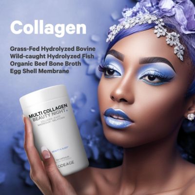 Multi Collagen Beauty Night Capsules - Magnesium, 5-HTP, L-Theanine, Melatonin Supplement, 5 Types Collagen Hair, Skin, Nails, Joints, Sleep 150 Count