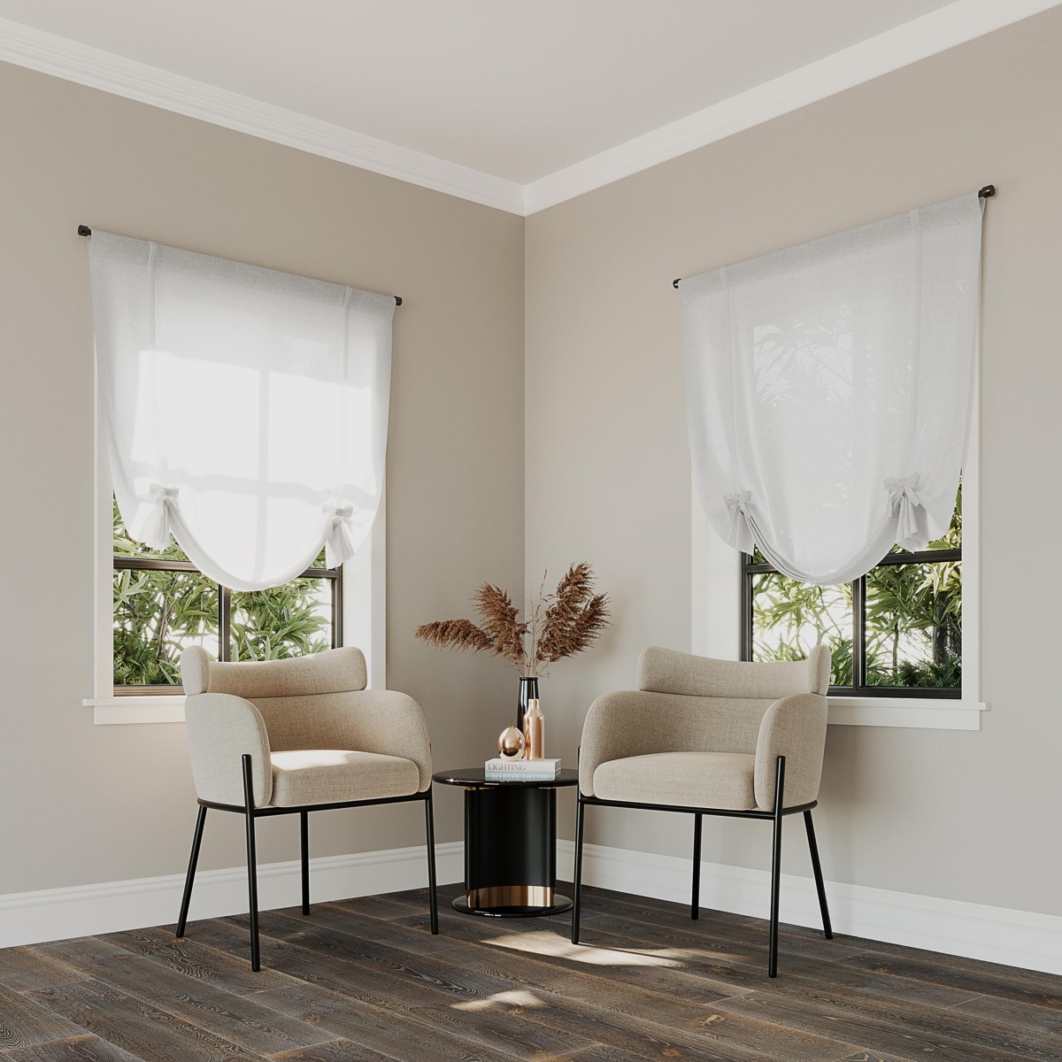 Slub Textured Linen Blend Tie-up Balloon Window Shade