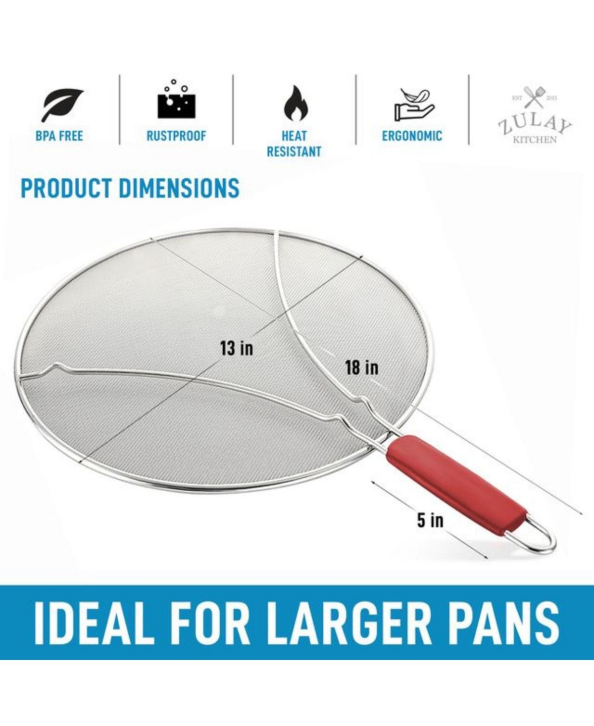 Zulay Kitchen Splatter Screen for Frying Pan (13”) - Grease Splatter Guard for Frying Pan
