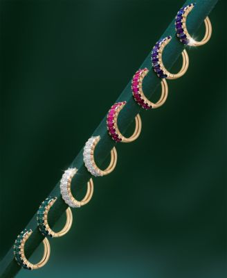 Nano Emerald Color Small Hoop Earrings (1-1/2 ct. t.w.) in Gold Vermeil, (Also in Nano White Sapphire Color, Nano Ruby Color, & Nano Blue Sapphire Color), Created for Macy's
