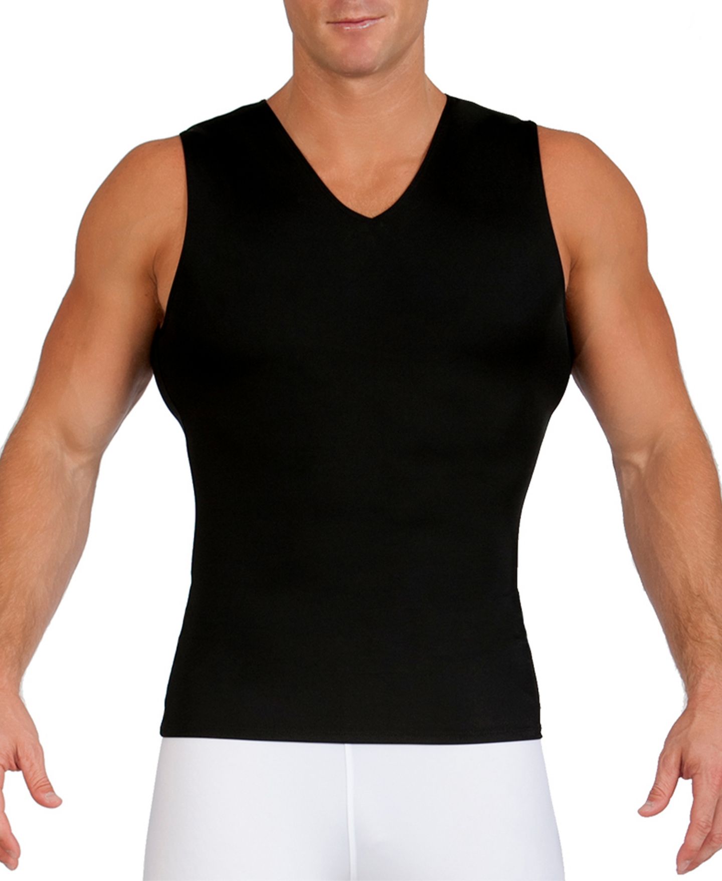 Мужская рубашка Instaslim Power Mesh Compression Sleeveless V-Neck, цвет: Чёрный — фото 1