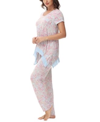 Women's Printed Short Sleeve Tunic with Pant Pajama Set