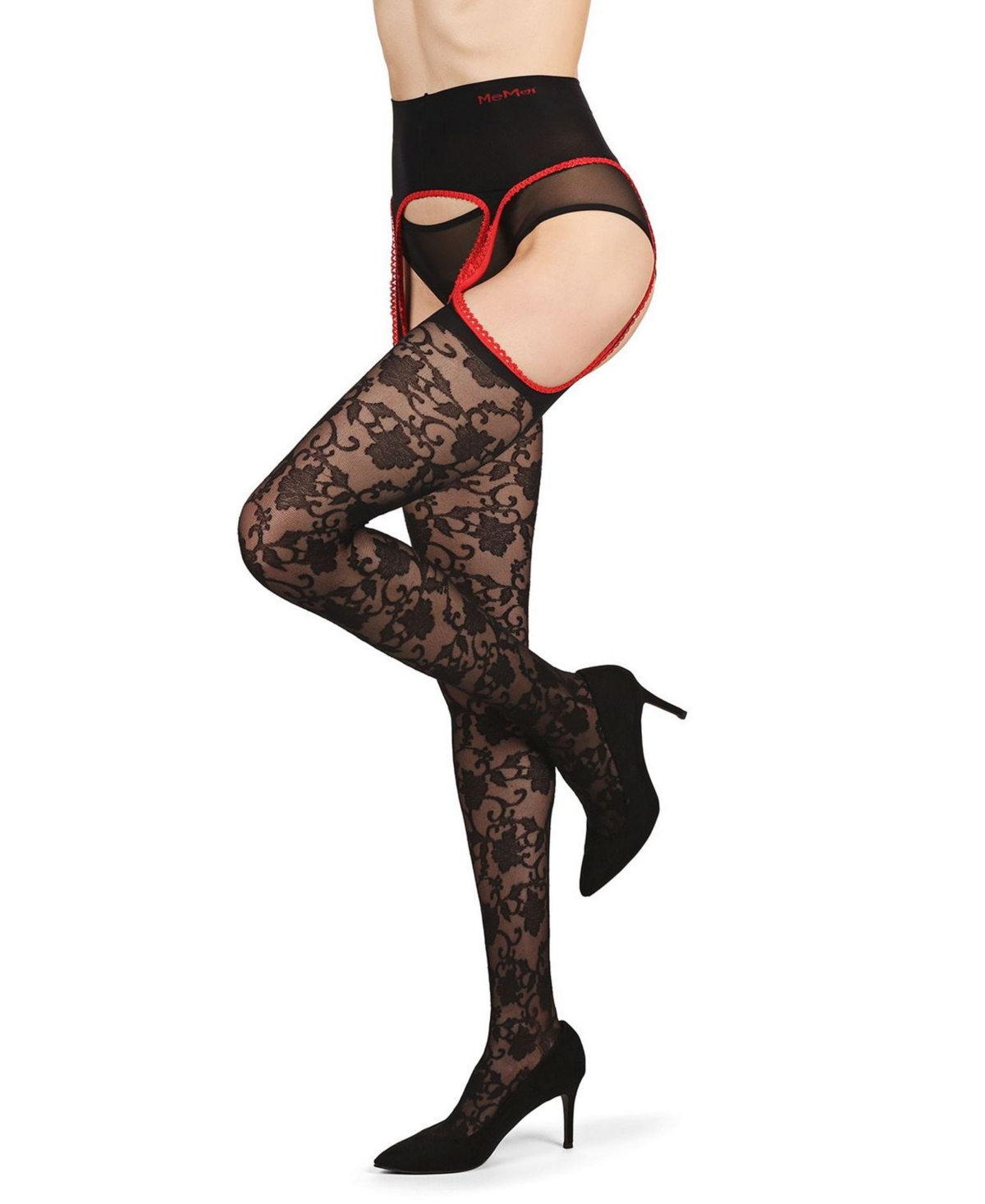 Memoi Women's Secret Garden Suspender 30 Denier Sheer Pantyhose In Multi