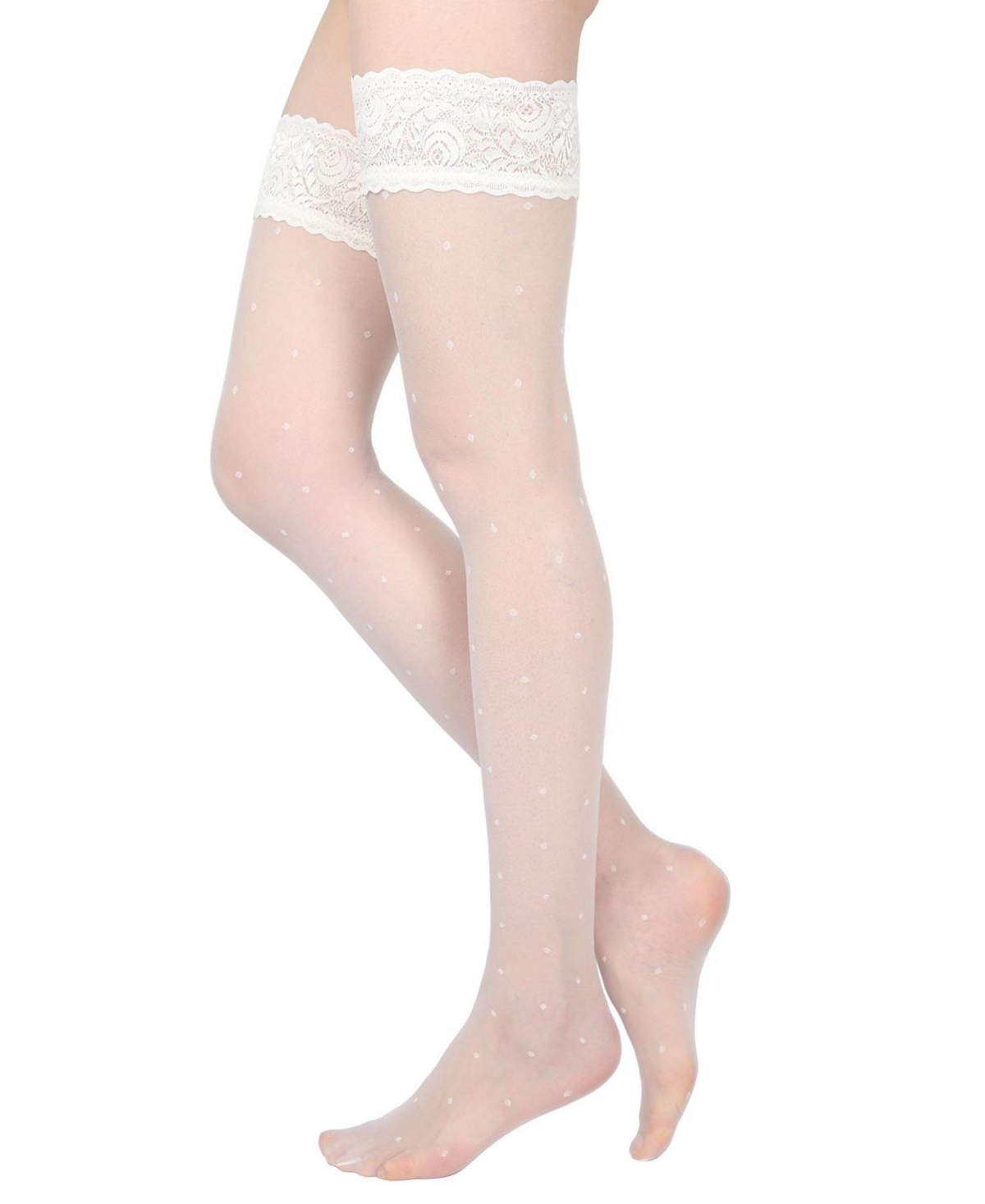 Women's Seduction Sheer Allover Dot Thigh High Stockings - Beige