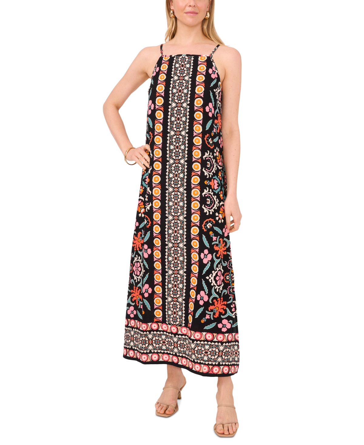 Shop Vince Camuto Women's Printed Side-slit Tank Maxi Dress In Rich Black