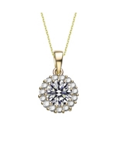 Genevive Classic Sterling Silver with Round Cubic Zirconias Halo Necklace - Gold