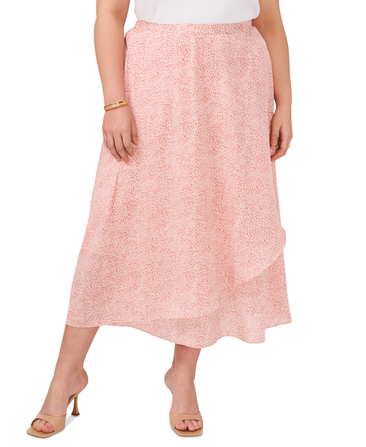 Plus Size High-Low Crossover Midi Skirt - Pink Orchid