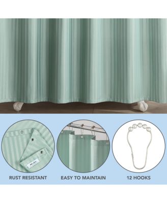 Host & Home Damask Shower Curtain Set, 72x72 Inch Polyester Curtain with Weighted Hem, Rust Proof Grommets & 12 Metal Rings