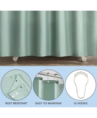 Host & Home Raindrop Stripe Textured Shower Curtain Set with 12 Metal Rolling Rings, Weighted Hem, Rust-Proof Grommets, Fine 100% Polyester Yarn, 72x72, Three Proof Treatment Repels Water, Stains, & Oil