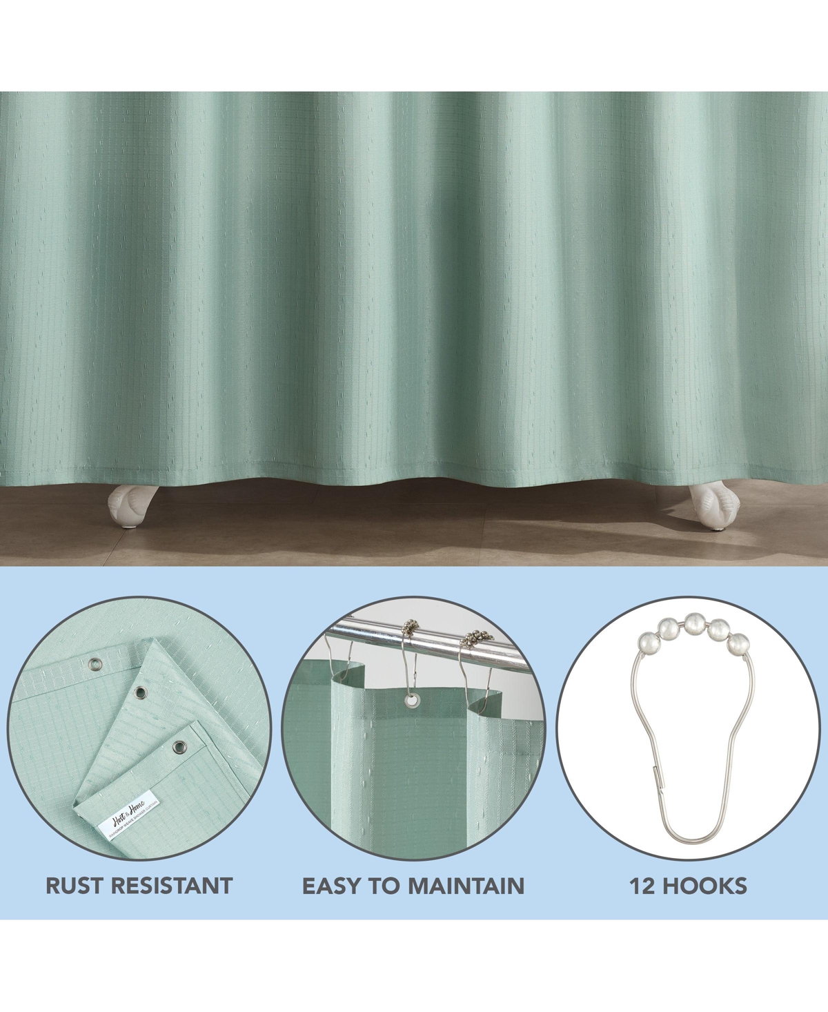 Arkwright Home Host & Home Raindrop Stripe Textured Shower Curtain Set with 12 Metal Rolling Rings, Weighted Hem, Rust-Proof Grommets, Fine 100% Polye