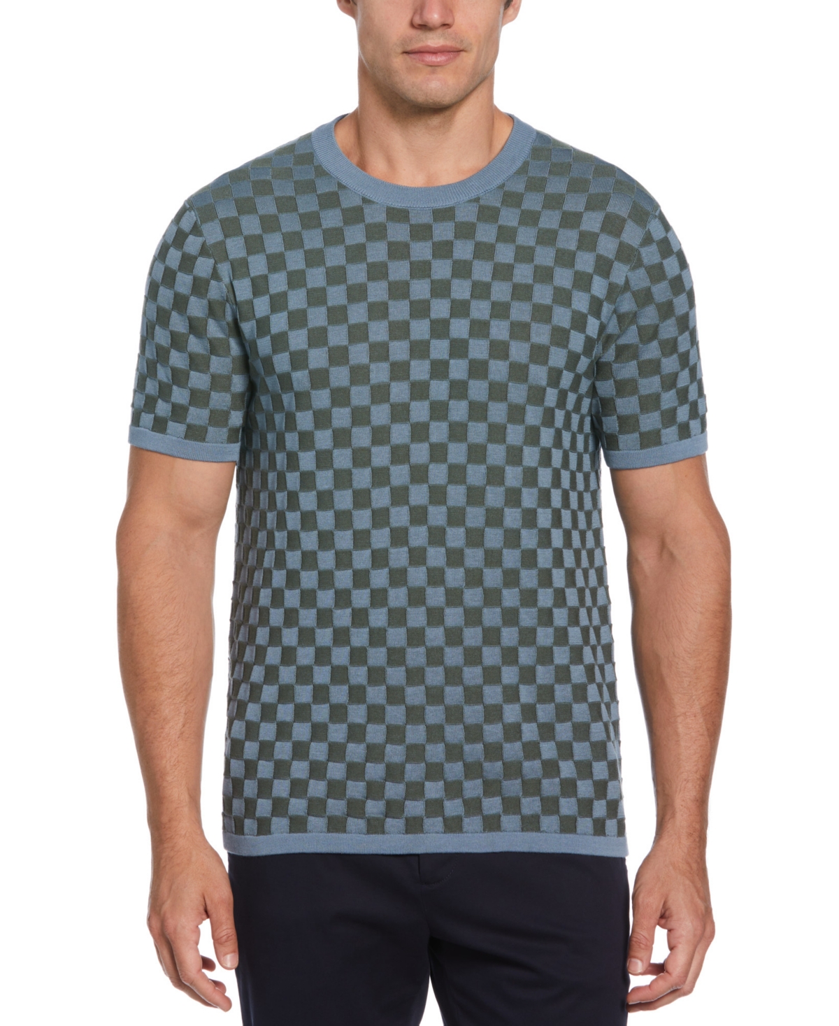 Shop Perry Ellis Men's Short Sleeve Geo Pattern Sweater In Citadel