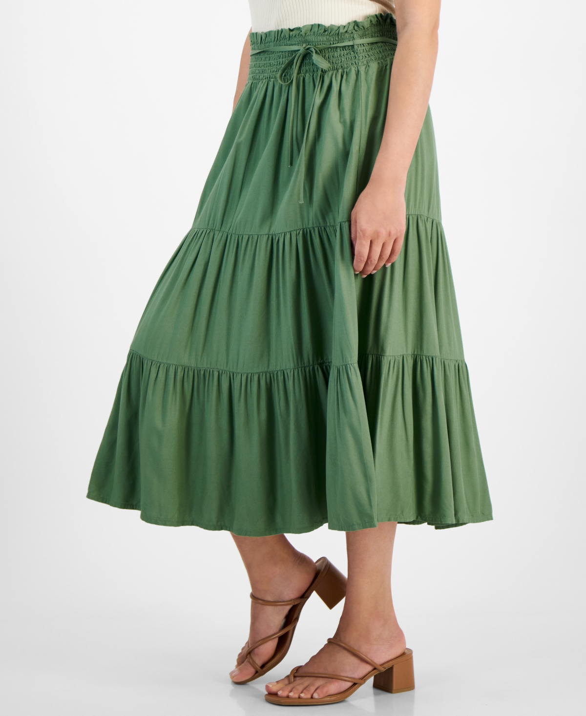 Jamie & Layla Petite Tiered Smocked-Waist Midi Skirt