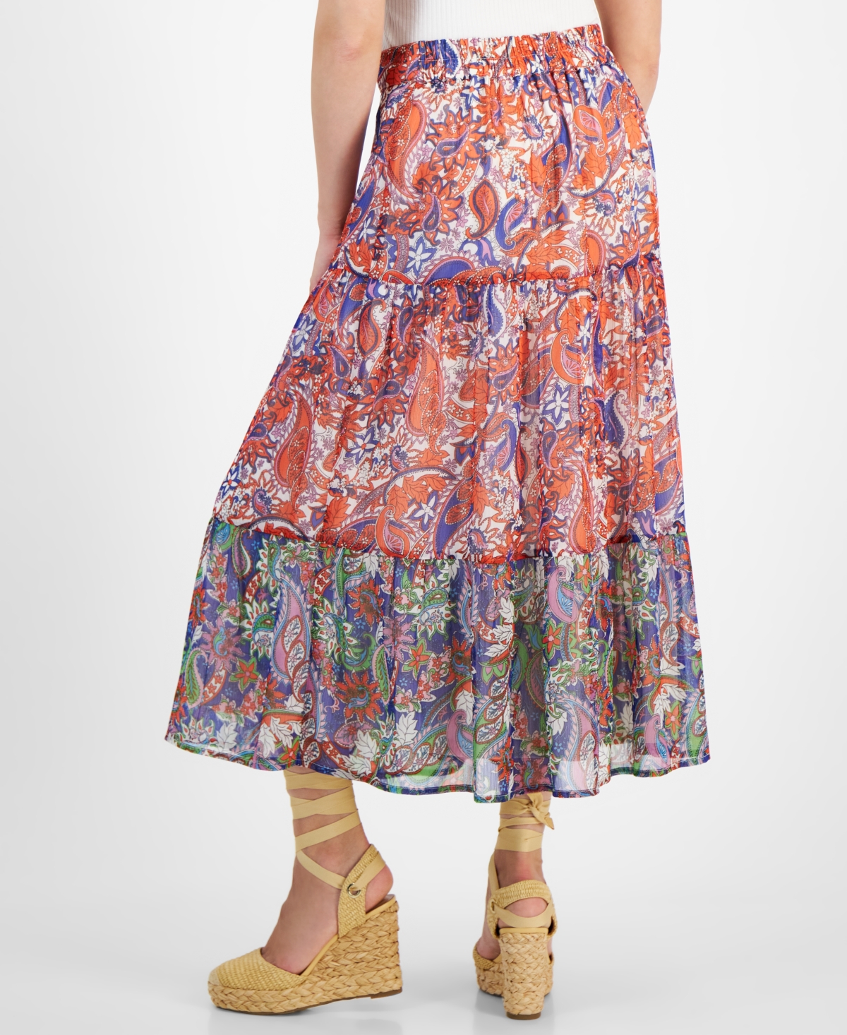 Jamie & Layla Petite Paisley-Print Tiered Maxi Skirt