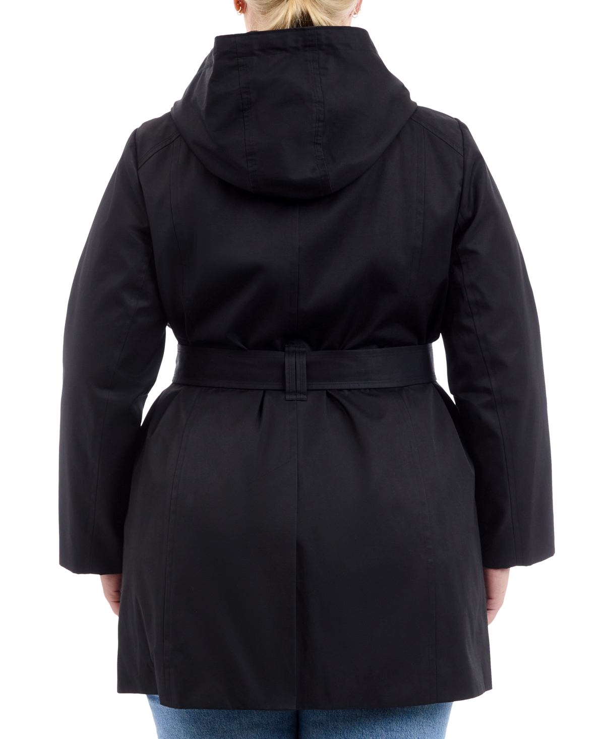 London Fog Plus Size Hooded Belted Zip-Front Raincoat