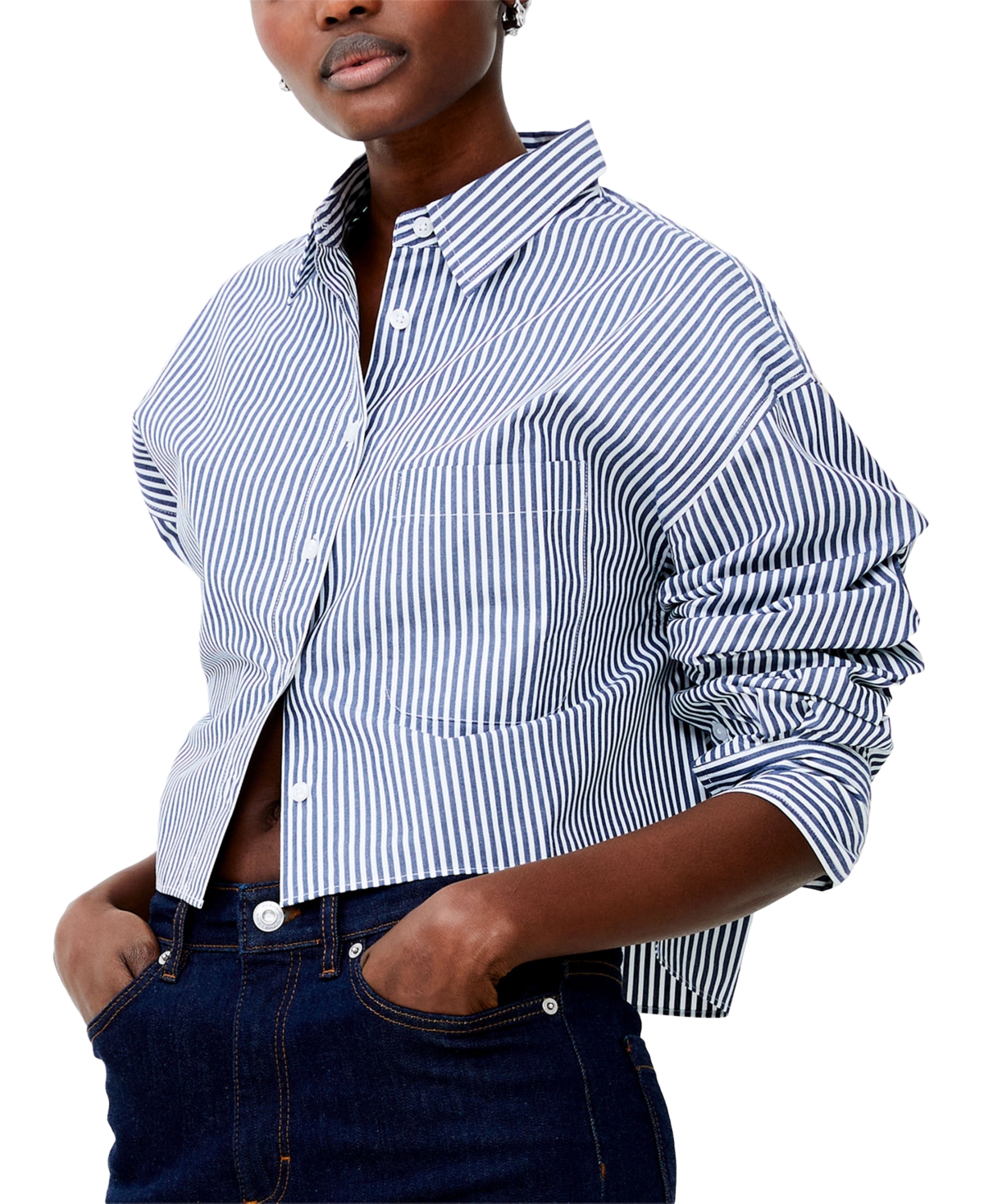 Women's Alissa Striped Cotton Button-Front Shirt - Midnight Blue/Linen White