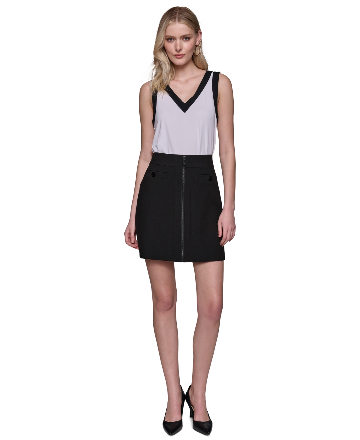 Women's Faux-Front-Zipper Mini Skirt - Blk/black