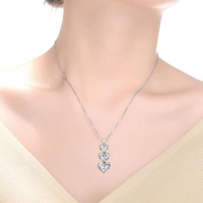 Cubic Zirconia Sterling Silver White Gold Plated Triple Heart Shape Pendant