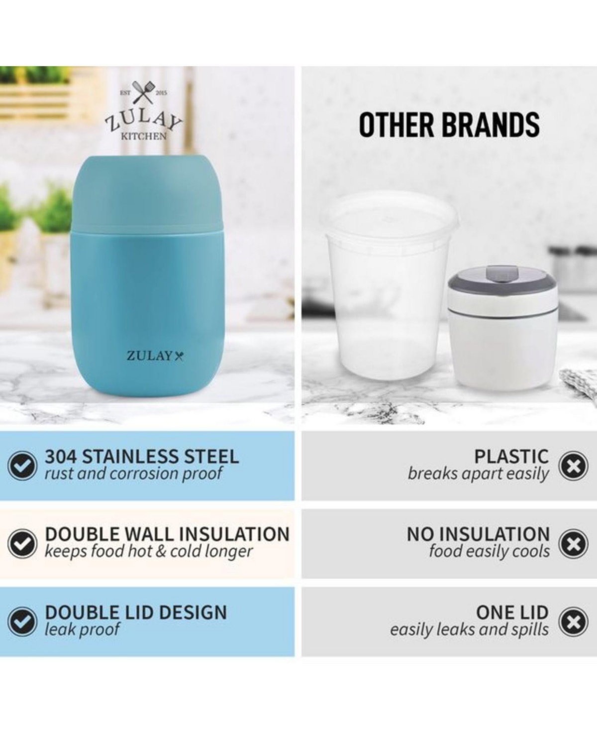 Zulay Kitchen 16oz Stainless Steel Vacuum Insulated Food Jar for Hot Foods and Soups