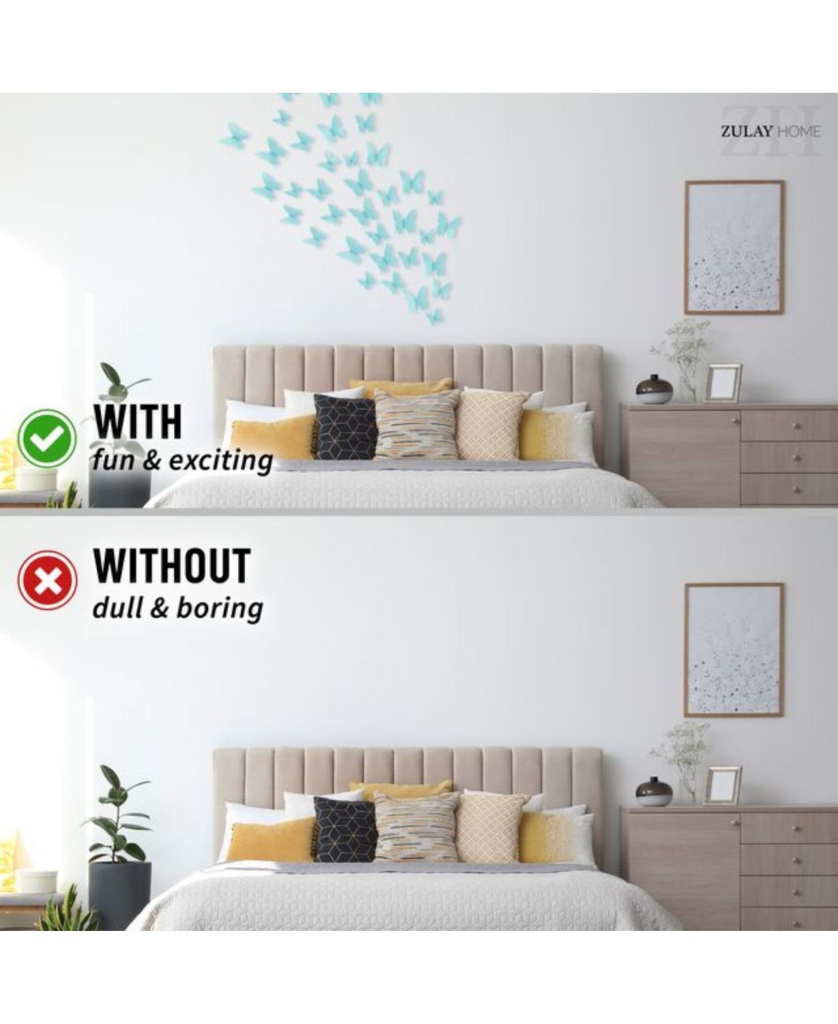 Zulay Kitchen 3D Removable Butterfly Wall Decor with 3 Wing Designs - 24pcs