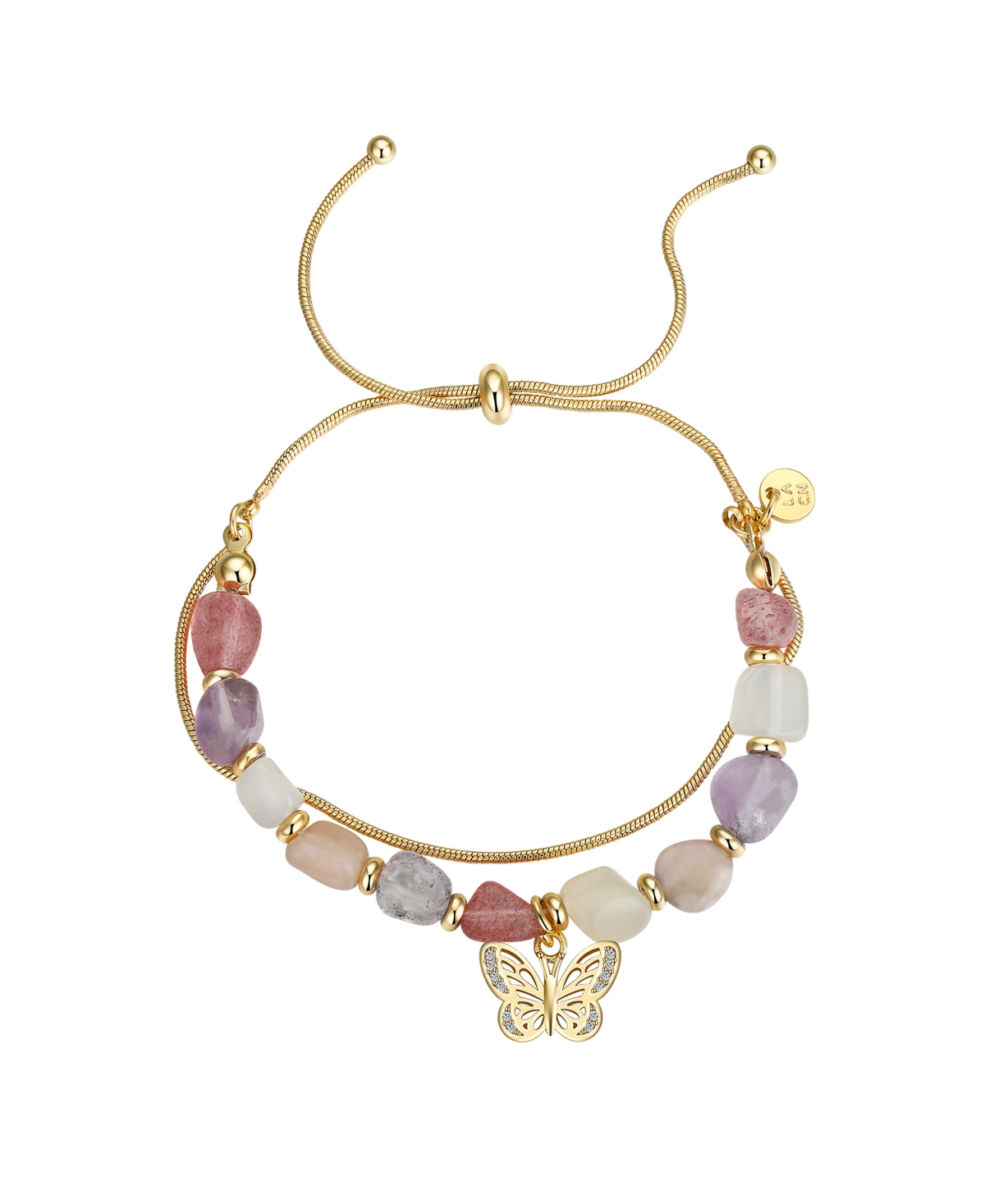Shop Unwritten Cubic Zirconia Multi Pink Stone Butterfly Bolo Bracelet In Gold