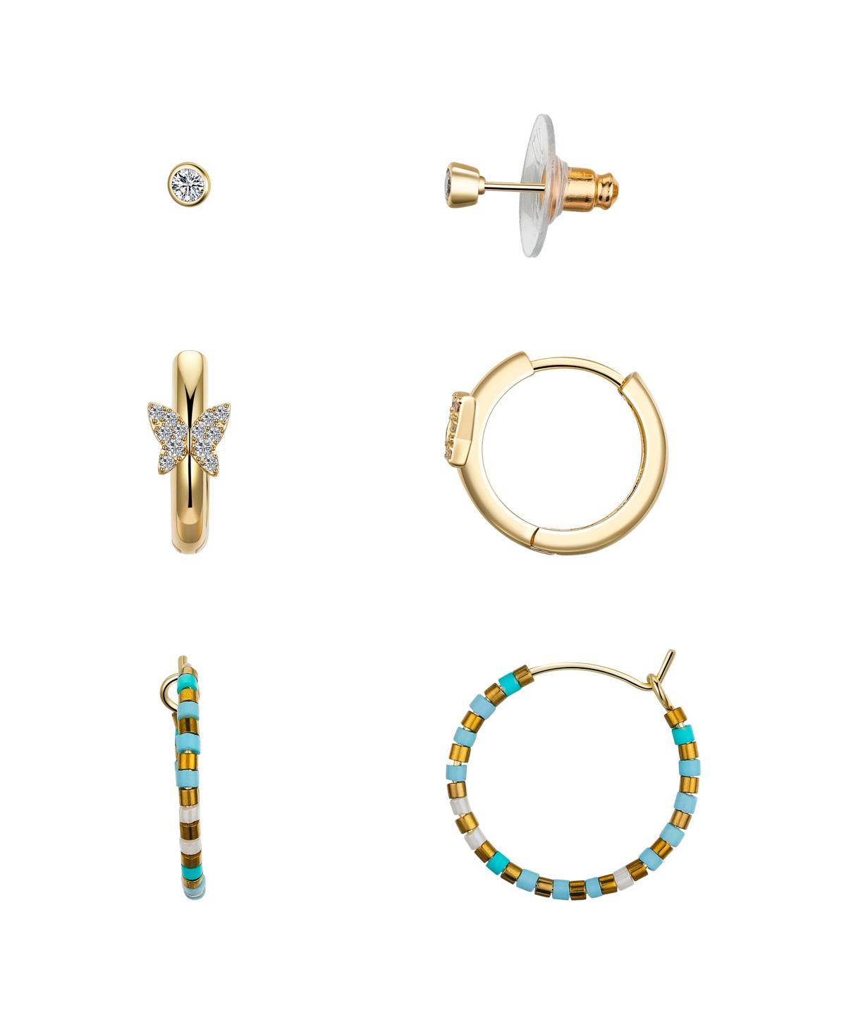 Shop Unwritten Cubic Zirconia Heart Moon And Multi Blue Beaded Hoop Stud Earring Set In Gold
